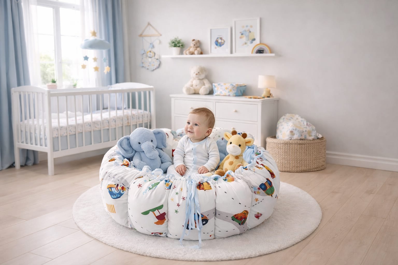 Babay Nest Bebek Yuvası – 360° Koruyucu Yumuşak Oyun ve Oturma Destek Minderi (Araba Desenli) - Görsel 4