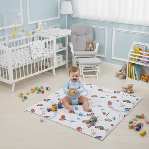 Araba Desenli Oyun Halısı Yumuşak Pamuklu, Unisex