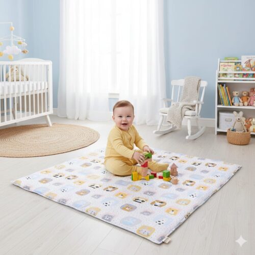 Pastel Hayvan Desenli Oyun Halısı Yumuşak Pamuklu, Unisex