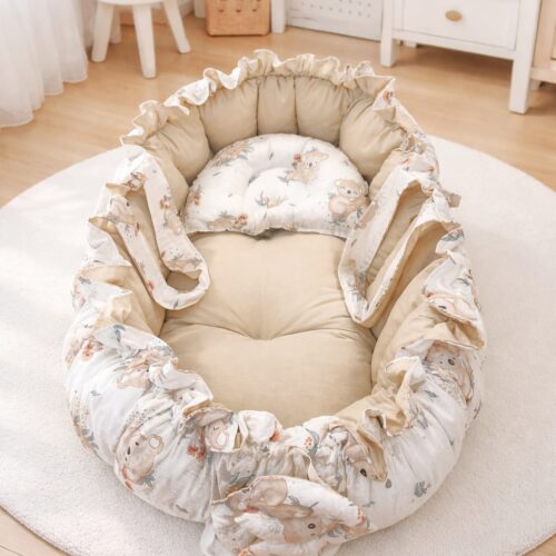 SALLHOMEE Bebek Babynest Yatak – %100 Pamuk, Taşınabilir Yenidoğan Yatağı, Ortopedik Kenar Korumalı