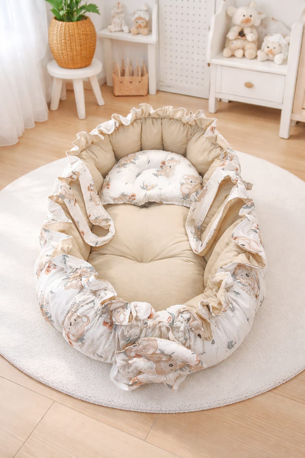 SALLHOMEE Bebek Babynest Yatak – %100 Pamuk, Taşınabilir Yenidoğan Yatağı, Ortopedik Kenar Korumalı