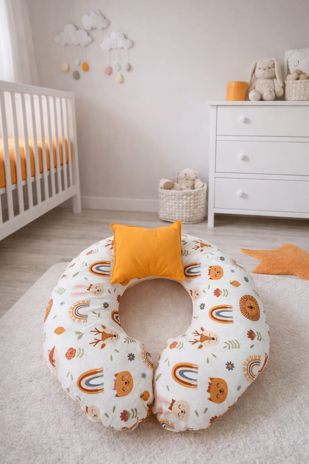 SALLHOMEE Emzirme Yastığı – Ortopedik Destekli, Bebek & Anne Konfor Yastığı Aslan desenli