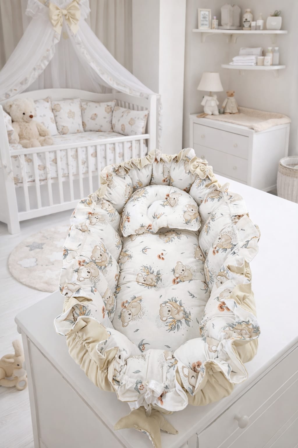 SALLHOMEE Bebek Babynest Yatak – %100 Pamuk, Taşınabilir Yenidoğan Yatağı, Ortopedik Kenar Korumalı - Görsel 4