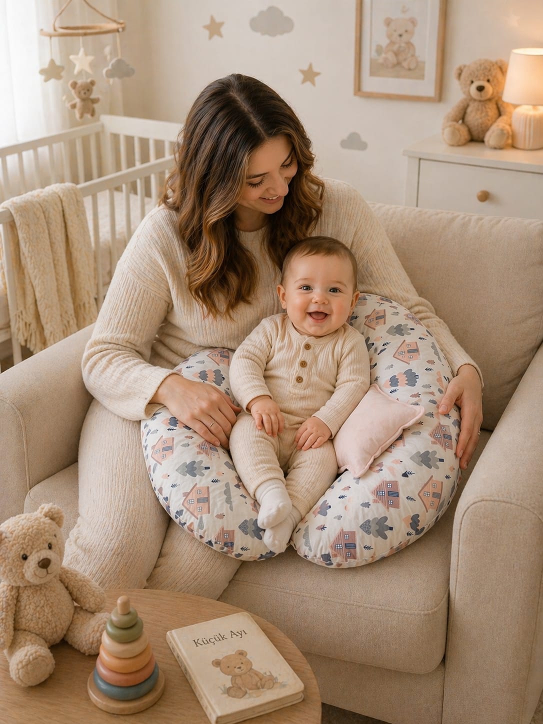 SALLHOMEE Emzirme Yastığı Pembe ev Desen - Görsel 5