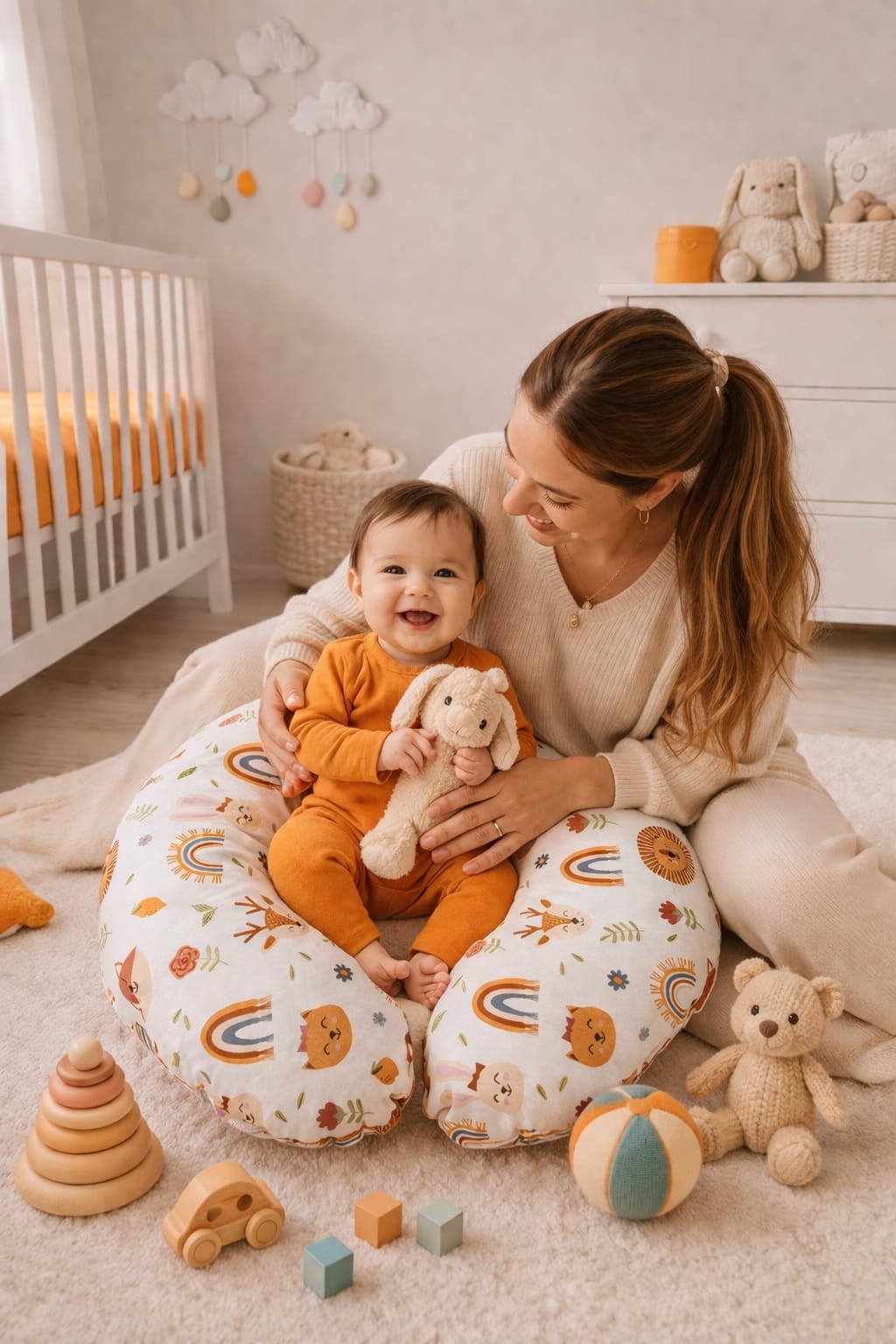 SALLHOMEE Emzirme Yastığı – Ortopedik Destekli, Bebek & Anne Konfor Yastığı Aslan desenli - Görsel 6