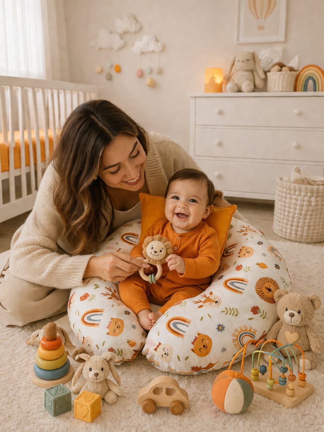 SALLHOMEE Emzirme Yastığı – Ortopedik Destekli, Bebek & Anne Konfor Yastığı Aslan desenli - Görsel 7