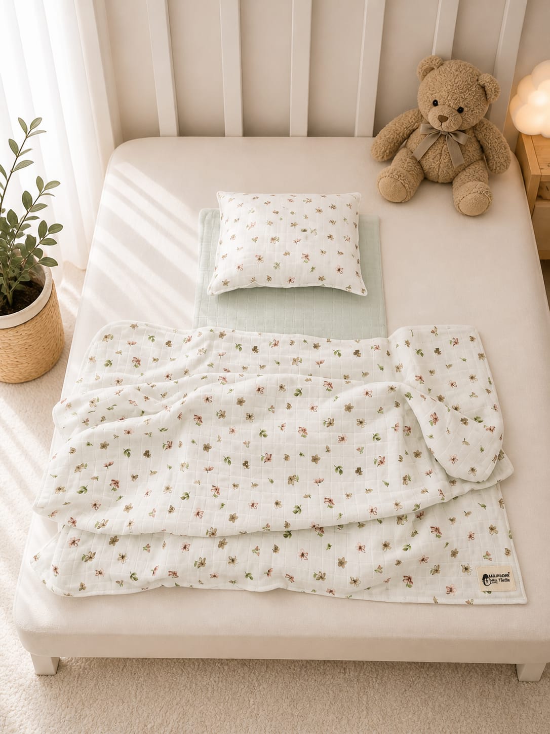 SALLHOMEE Mit Yeşili Çiçekli Alt açm Yastık ve Minderli